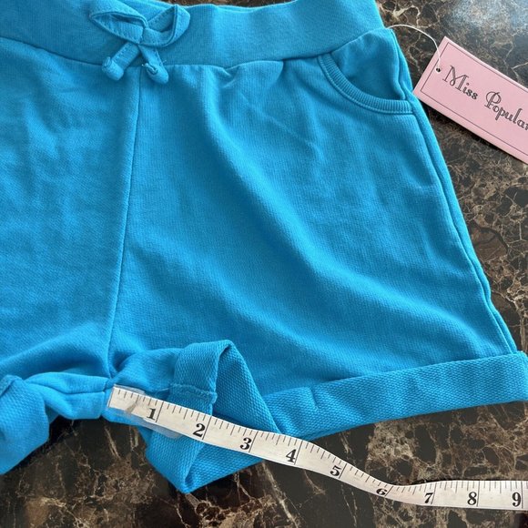 Miss Popular Girls Youth Blue Shorts Folded Hem Two Side Pockets Size 7/8 - Picture 5 of 7